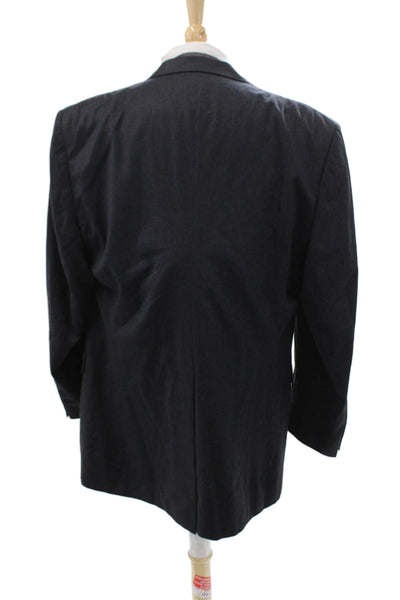 Hart Schaffner Marx Men Striped Dark Blue Suit Jacket Collared Button Size 42