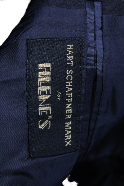Hart Schaffner Marx Men Striped Dark Blue Suit Jacket Collared Button Size 42