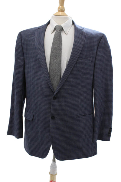 Calvin Klein Mens Blue Check Wool Suit Jacket Button Collared Size 46