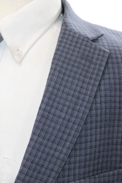Calvin Klein Mens Blue Check Wool Suit Jacket Button Collared Size 46