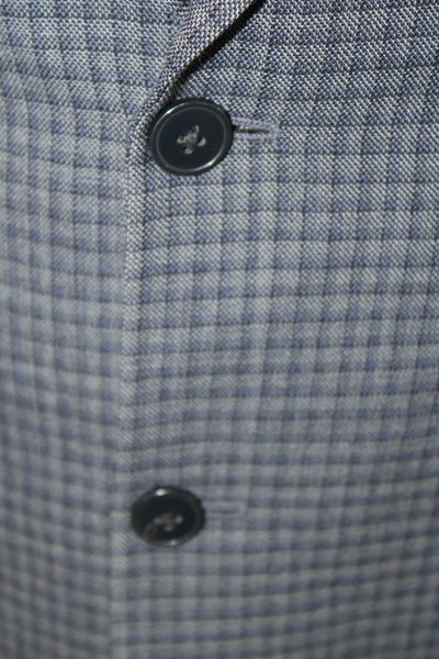 Calvin Klein Mens Blue Check Wool Suit Jacket Button Collared Size 46