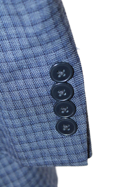 Calvin Klein Mens Blue Check Wool Suit Jacket Button Collared Size 46