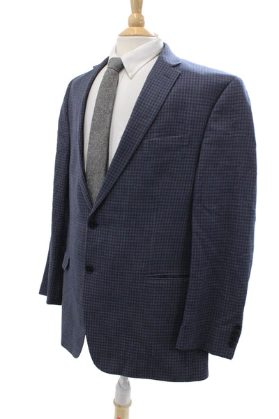 Calvin Klein Mens Blue Check Wool Suit Jacket Button Collared Size 46