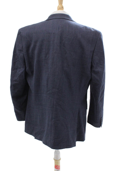 Calvin Klein Mens Blue Check Wool Suit Jacket Button Collared Size 46