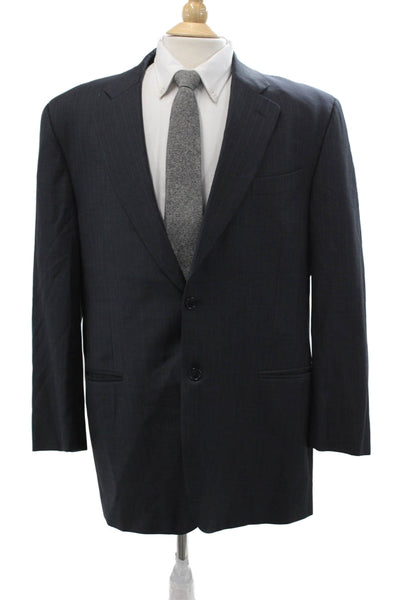 Gianfranco Ferre Mens Suit Jacket Dark Blue Striped Polyester Button Size 44