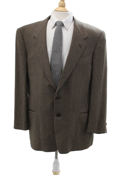 Mani Men Brown Herringbone Wool Blazer Collared Button Classic Size 44