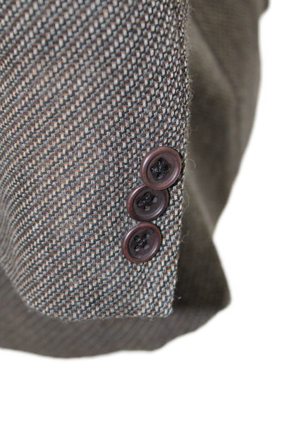 Mani Men Brown Herringbone Wool Blazer Collared Button Classic Size 44