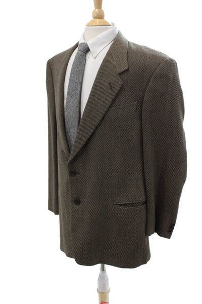Mani Men Brown Herringbone Wool Blazer Collared Button Classic Size 44