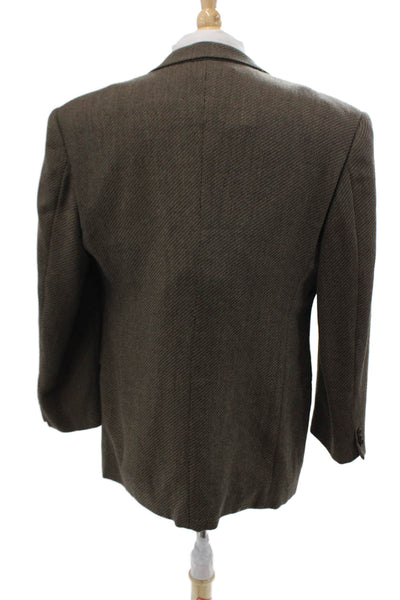 Mani Men Brown Herringbone Wool Blazer Collared Button Classic Size 44