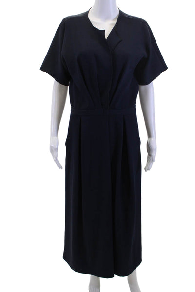 Rachel Comey Women Shirt Dress Dark Blue Mock Neck Short Sleeve Designer Size 8
