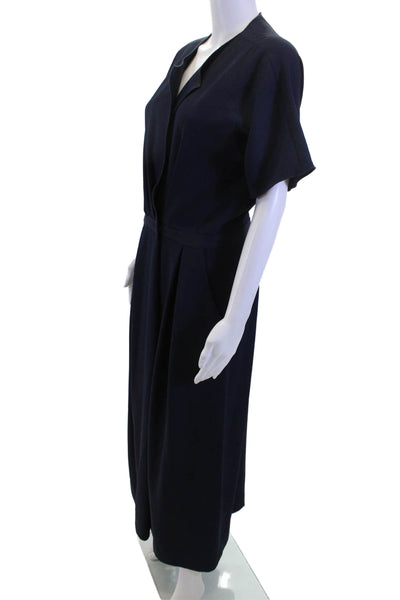 Rachel Comey Women Shirt Dress Dark Blue Mock Neck Short Sleeve Designer Size 8