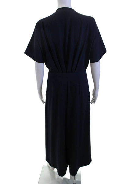 Rachel Comey Women Shirt Dress Dark Blue Mock Neck Short Sleeve Designer Size 8