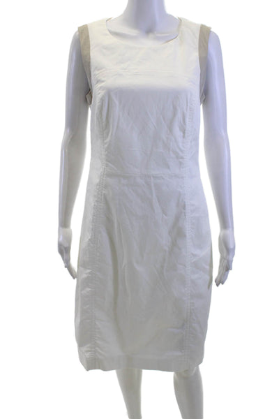 Peserico Women Sheath Dress White Sleeveless Round Neck Cotton Midi Size S