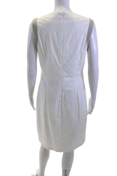 Peserico Women Sheath Dress White Sleeveless Round Neck Cotton Midi Size S