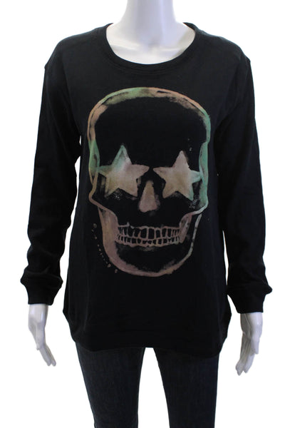 Chaser Unisex Pullover Sweatshirt Black Skull Graphic Cotton Long Sleeve Size S