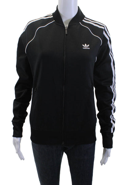 Adidas Mens Bomber Jacket Black Striped Zip High Neck Size M
