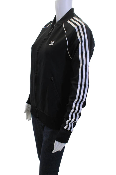 Adidas Mens Bomber Jacket Black Striped Zip High Neck Size M