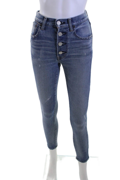 Moussy Women Skinny Ankle Jeans Blue Mid Rise Button 26in Size 24