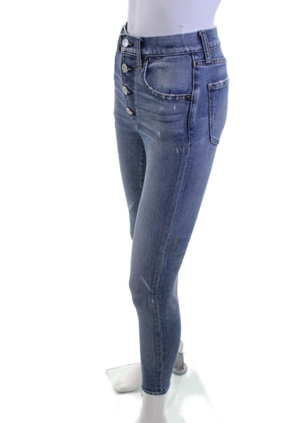 Moussy Women Skinny Ankle Jeans Blue Mid Rise Button 26in Size 24