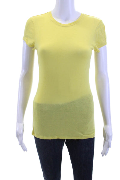 Vince Women Basic Jersey T-Shirt Yellow Cotton Blend Crew Neck Size XS