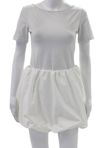 Zara Women T-Shirt Dress Mini White Polyester Short Sleeve Size S