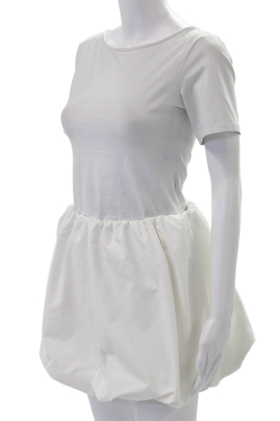 Zara Women T-Shirt Dress Mini White Polyester Short Sleeve Size S