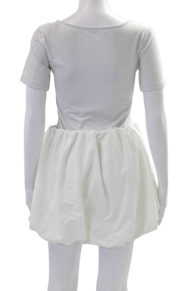 Zara Women T-Shirt Dress Mini White Polyester Short Sleeve Size S