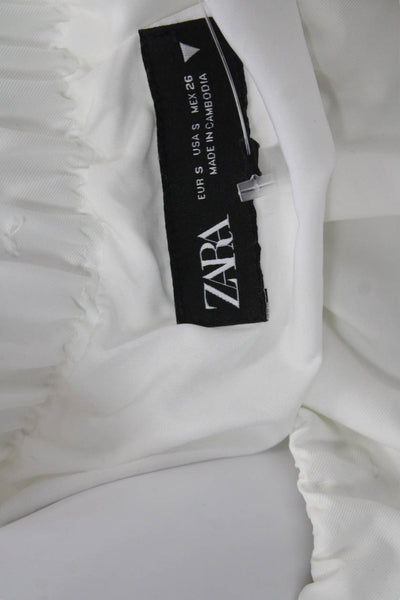 Zara Women T-Shirt Dress Mini White Polyester Short Sleeve Size S