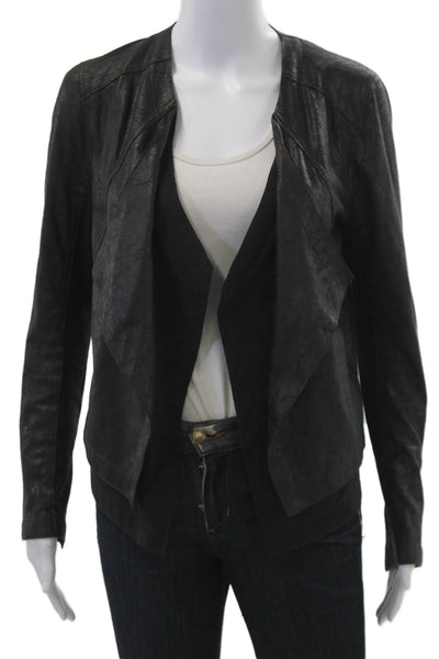 Lysse Women Black Faux Leather Jacket Long Sleeve Button Size XS
