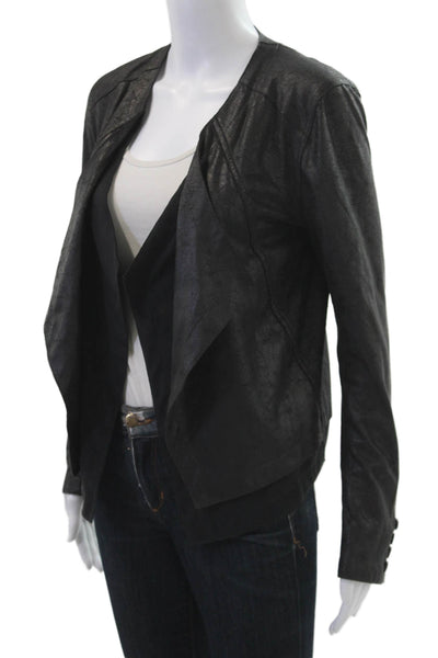Lysse Women Black Faux Leather Jacket Long Sleeve Button Size XS