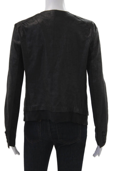 Lysse Women Black Faux Leather Jacket Long Sleeve Button Size XS