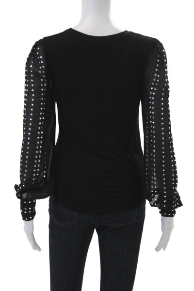 Generation Love Women Designer Black Blouse Long Sleeve Crew Neck Size XS