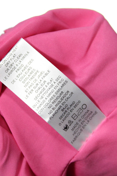 Adelyn Rae Womens Pink Floral V-Neck Blouse Short Sleeve Zip Size XS