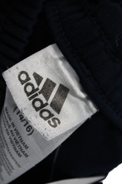 Adidas Womens Striped Print Elastic Waist Straight Leg Track Pants Navy Size L