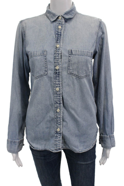 J Crew Womens Light Blue Cotton Collared Long Sleeve Basic Button-Up Size 4