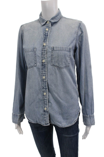 J Crew Womens Light Blue Cotton Collared Long Sleeve Basic Button-Up Size 4