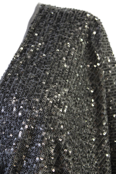 Ramy Brook Women Blouson Knee-Length V-Neck Dark Gray Long Sleeve Dress Size S