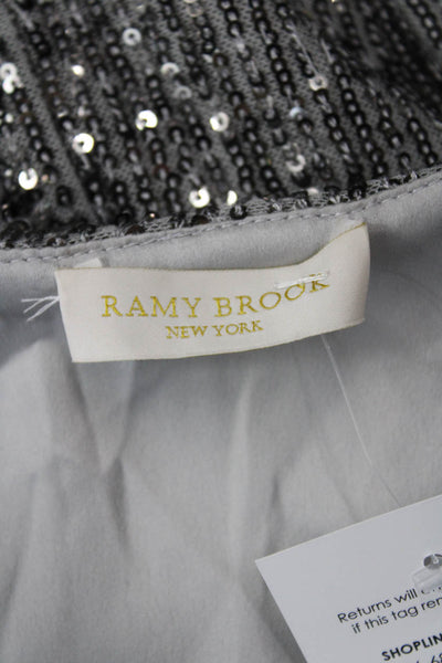 Ramy Brook Women Blouson Knee-Length V-Neck Dark Gray Long Sleeve Dress Size S