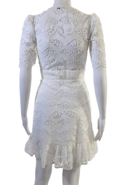 Sandro Women Mini Wrap Dress White Floral V-Neck Short Sleeve Size 34