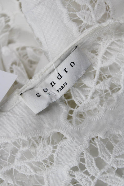 Sandro Women Mini Wrap Dress White Floral V-Neck Short Sleeve Size 34