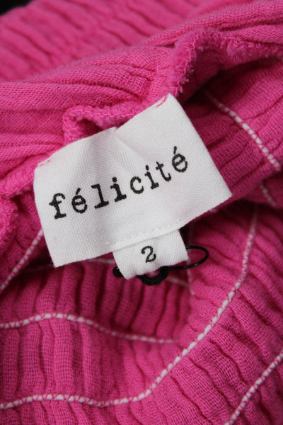 Felicite Women Fit & Flare Sundress Pink V-Neck Short Sleeve 100% Cotton Size 2