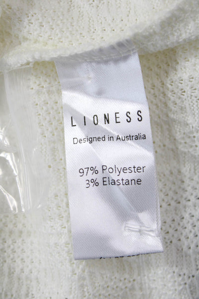 Lioness Women Cropped Collared Button-Up Sweater White Short Sleeve Size M