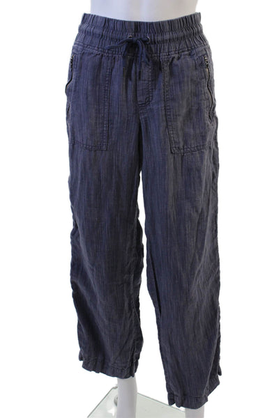 Athleta Women Dark Blue Striped Linen Cropped Cargo Pants Size 4