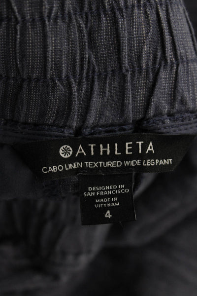 Athleta Women Dark Blue Striped Linen Cropped Cargo Pants Size 4