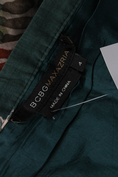 BCBGMAXAZRIA Women A-Line Pleated Skirt Green Floral 100% Cotton Knee Size 4