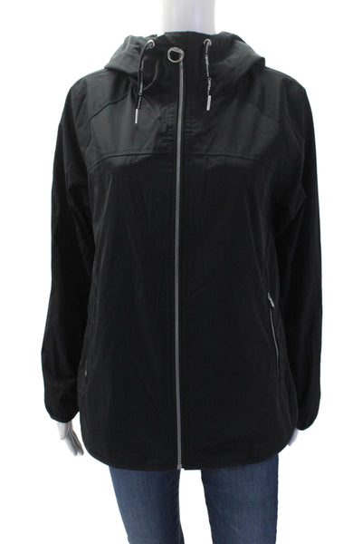 Calvin Klein Women Windbreaker Raincoat Black Drawstring High Neck Size S