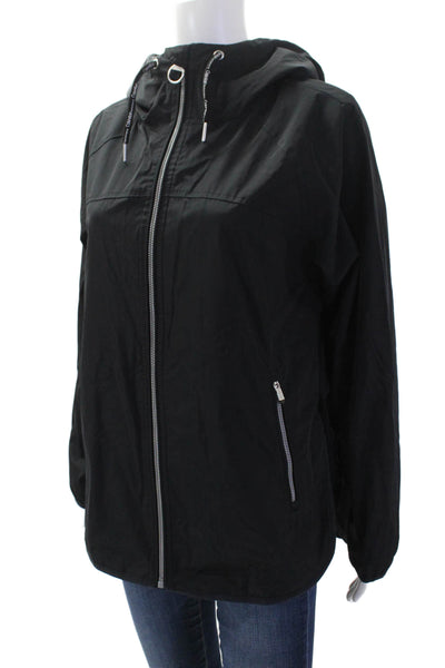 Calvin Klein Women Windbreaker Raincoat Black Drawstring High Neck Size S