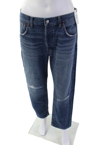 Madewell, Women, Cropped Straight Jeans Dark Blue Mid-Rise Button Size 27