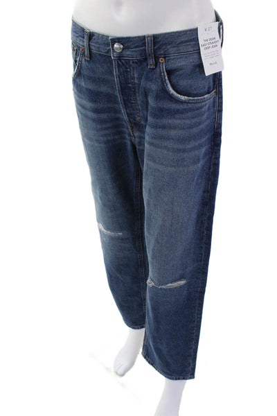 Madewell, Women, Cropped Straight Jeans Dark Blue Mid-Rise Button Size 27