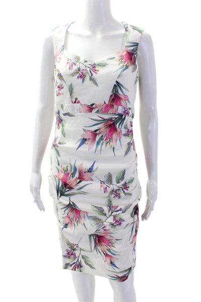 Nicole Miller Collection Womens Sheath Dress White Floral Sleeveless Size 8